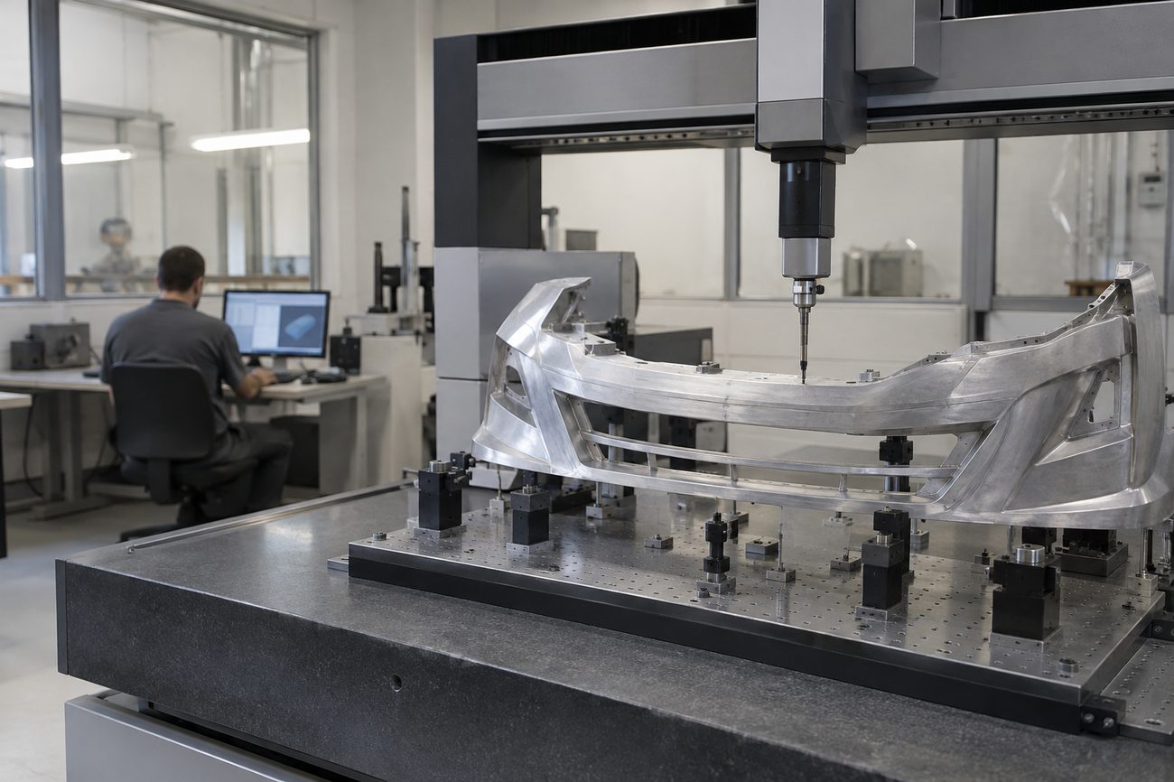 Messmaschine tastet ein Aluminium-Modell an